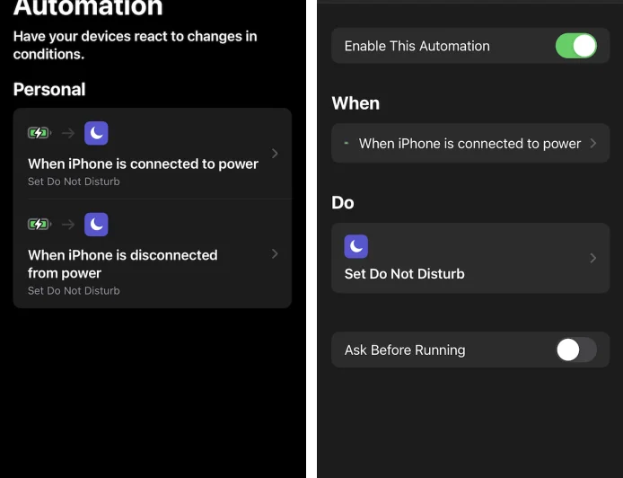 Make your iPhone quiet and power-friendly when charging (automatic)