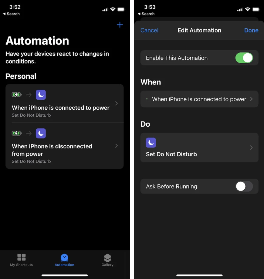 Make your iPhone quiet and power-friendly when charging (automatic)